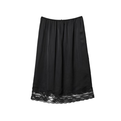 THE GLOSSY SATIN + LACE SATIN SLIP SKIRT